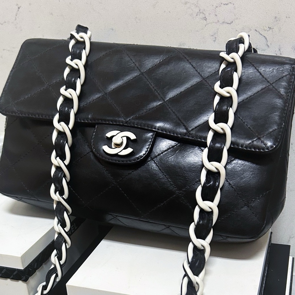 Authentic Chanel RARE Limited Ed. Medium Black & White Classic Single Flap Bag